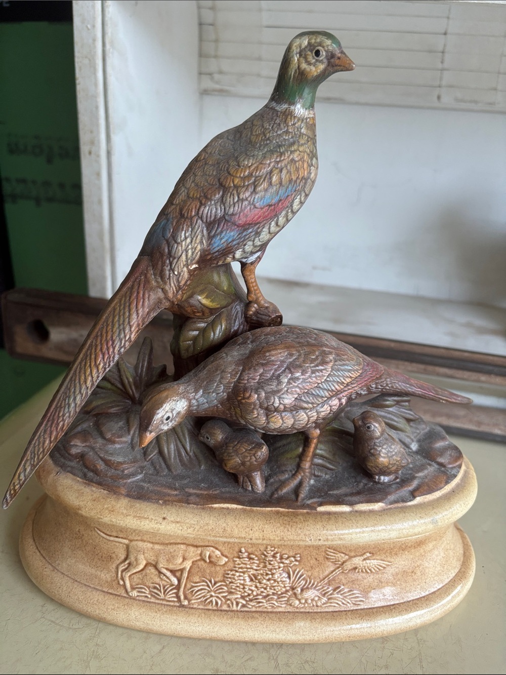 Vintage Ceramic Pheasant Family Figurine - Hand Painted